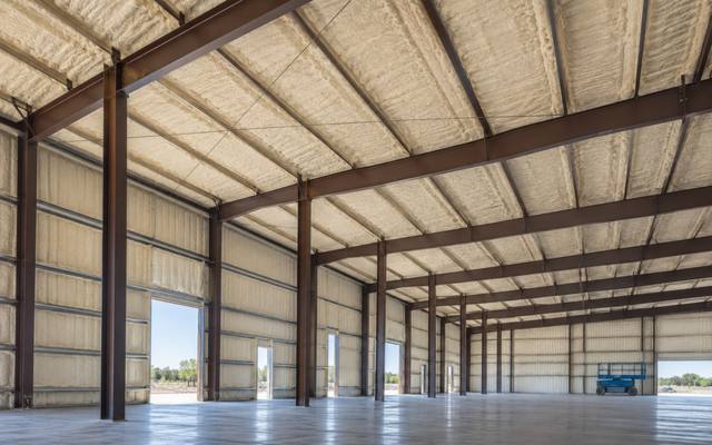 Warehouse with spray foam on the steel walls and roof in Cambridge