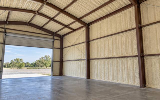 Steel storage building with spray foam on the walls and roof