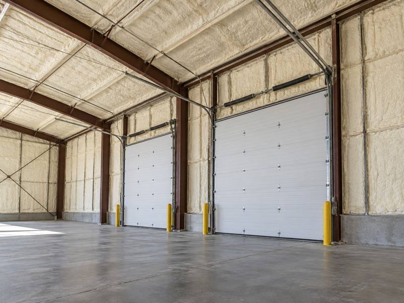 Loading bay building with spray foam on the walls and roof